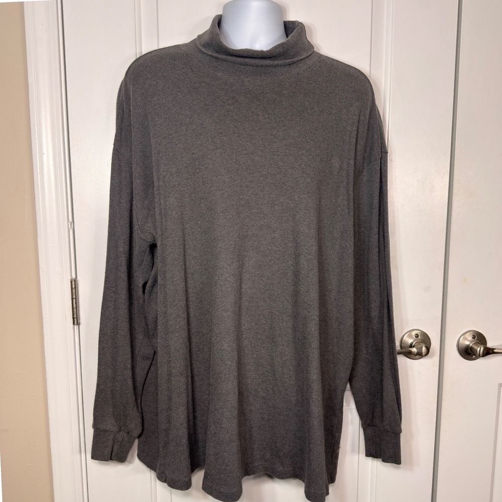 St. Johns Bay Gray Mock Neck Turtleneck Shirt Long Sleeve Big & Tall 3XLT USA